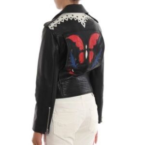 Zadig & Voltaire Black Leather Lenni Cuir Butterfly Leather Biker Jacket 34FR